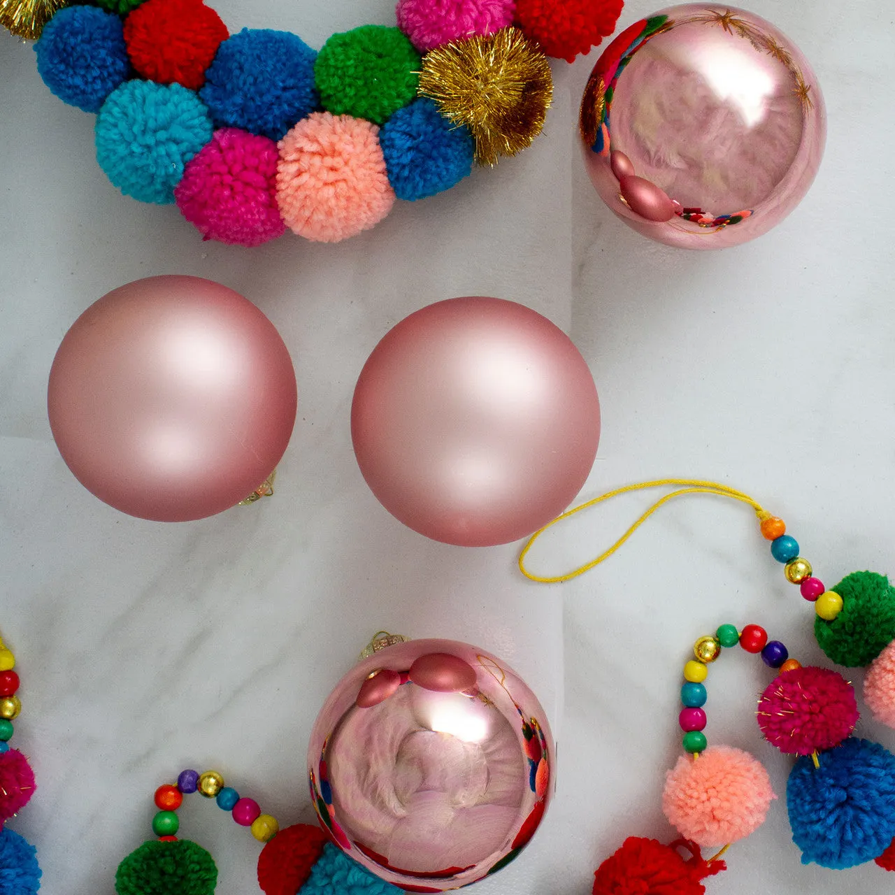 4ct Pink 2-Finish Glass Christmas Ball Ornaments 4" (100mm)