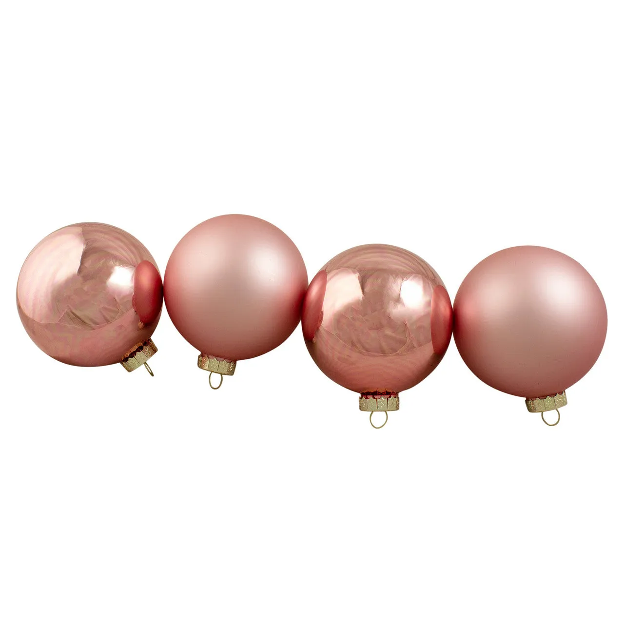 4ct Pink 2-Finish Glass Christmas Ball Ornaments 4" (100mm)