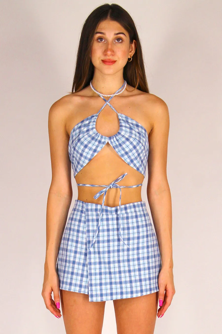 70's Halter and Skorts - Flannel Blue Plaid