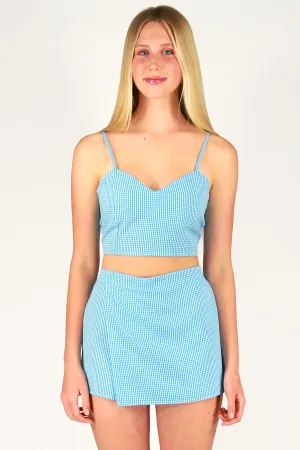 Adjustable Cami Top and Skorts - Baby Blue Gingham