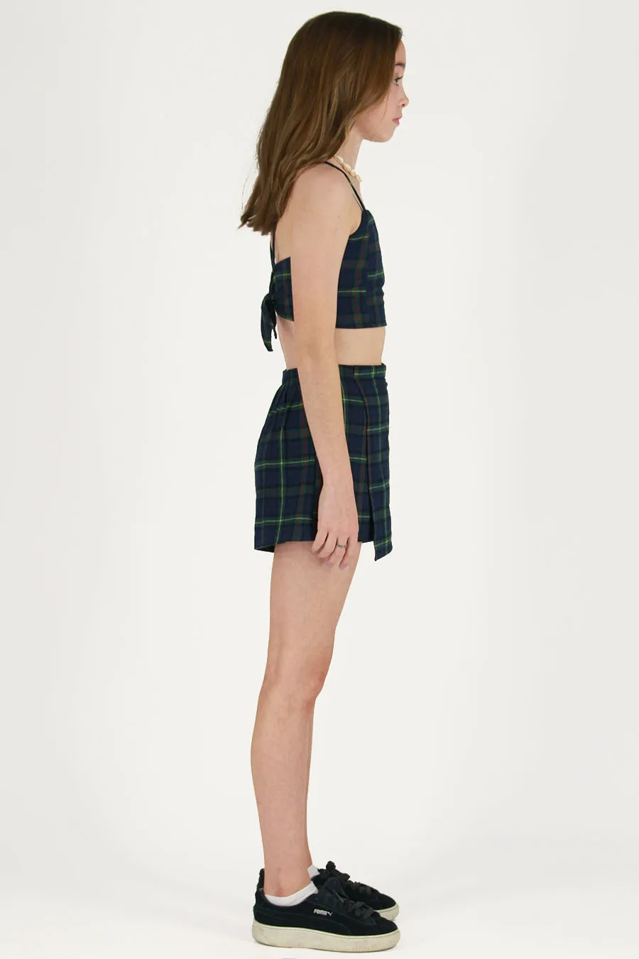 Adjustable Cami Top and Skorts - Flannel Blue Green Plaid