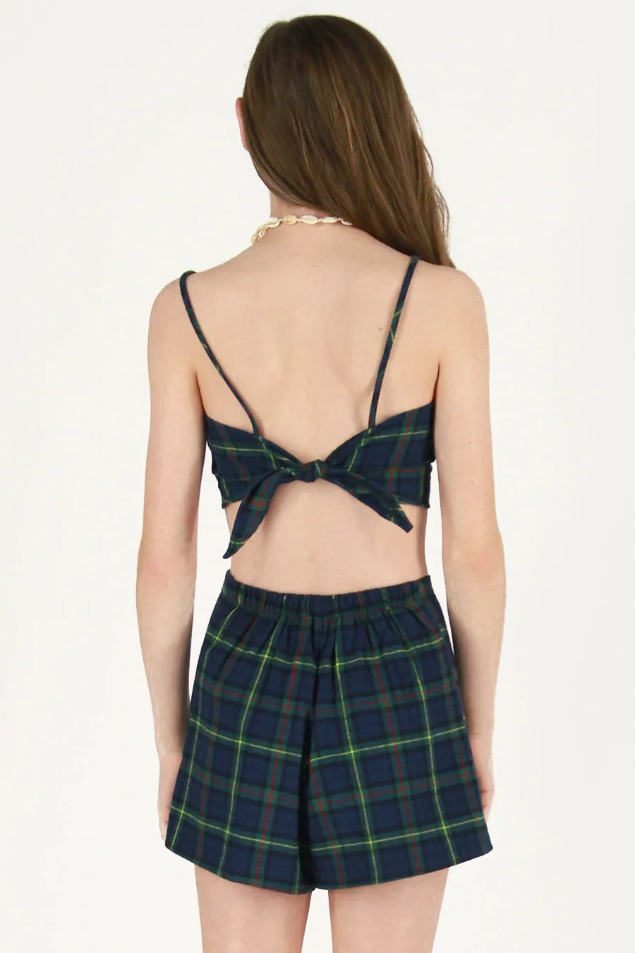 Adjustable Cami Top and Skorts - Flannel Blue Green Plaid