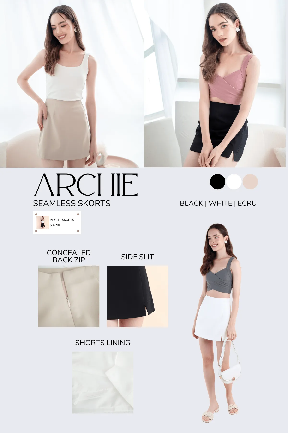 ARCHIE SEAMLESS SKORTS IN BLACK