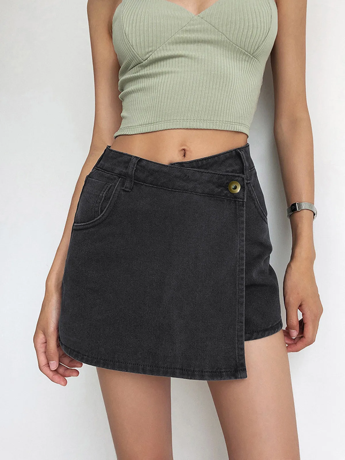 Asymmetric Layered Graceful Denim Shorts