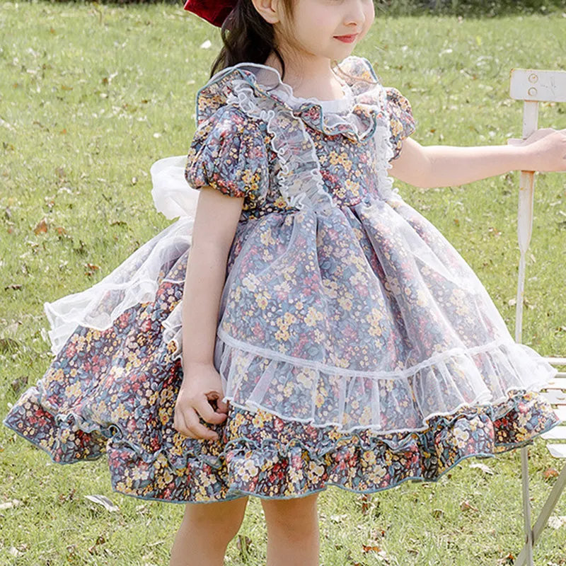 Baby Girl Dress Toddler Ball Gowns Summer Short Sleeve Vintage Print Princess Dress