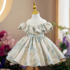 Baby Girl Dress Toddler Ball Gowns Vintage Print Off Shoulder Princess Dress