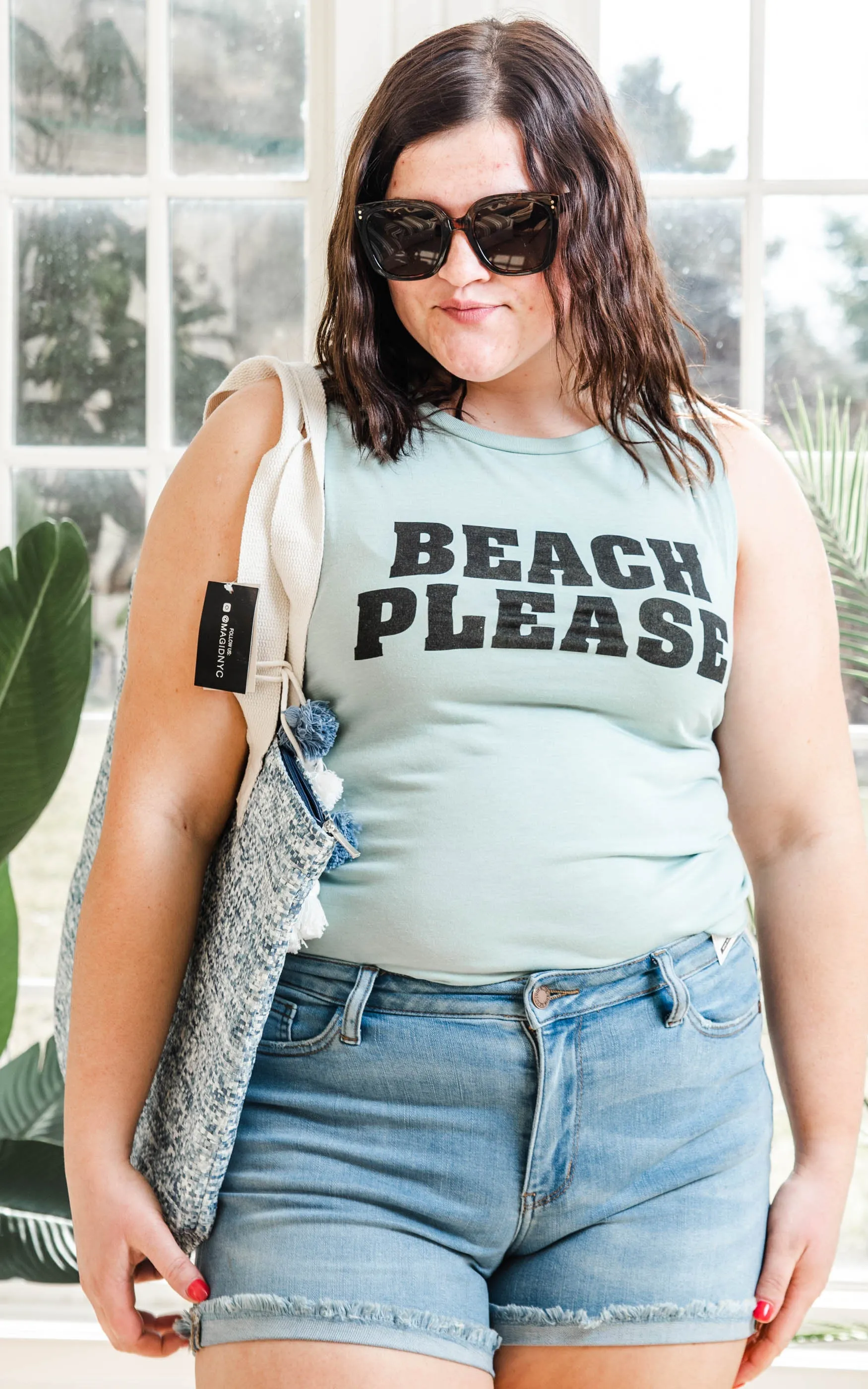 Beach Please Muscle Tank Top - Dusty Mint** - Final Sale