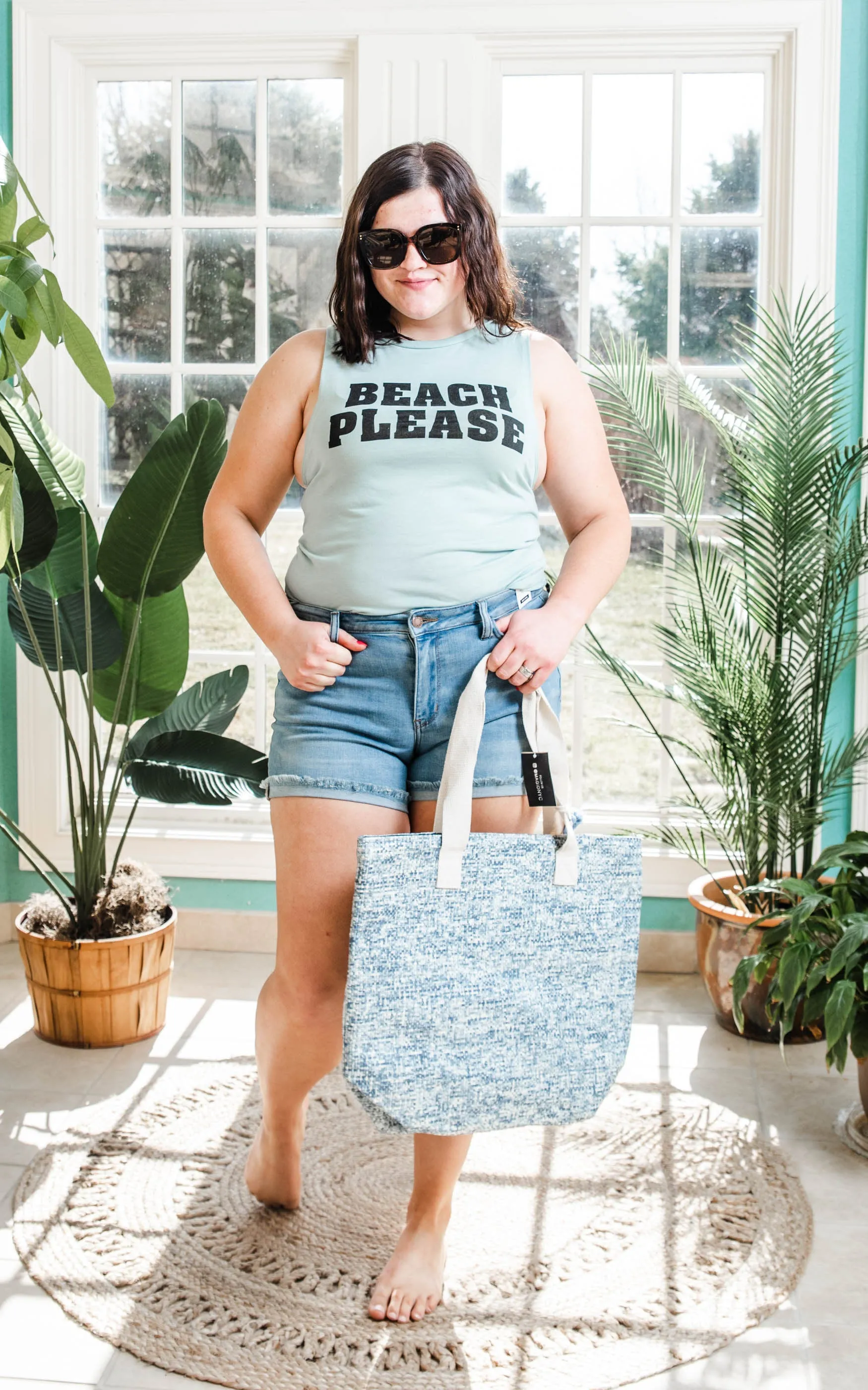 Beach Please Muscle Tank Top - Dusty Mint** - Final Sale