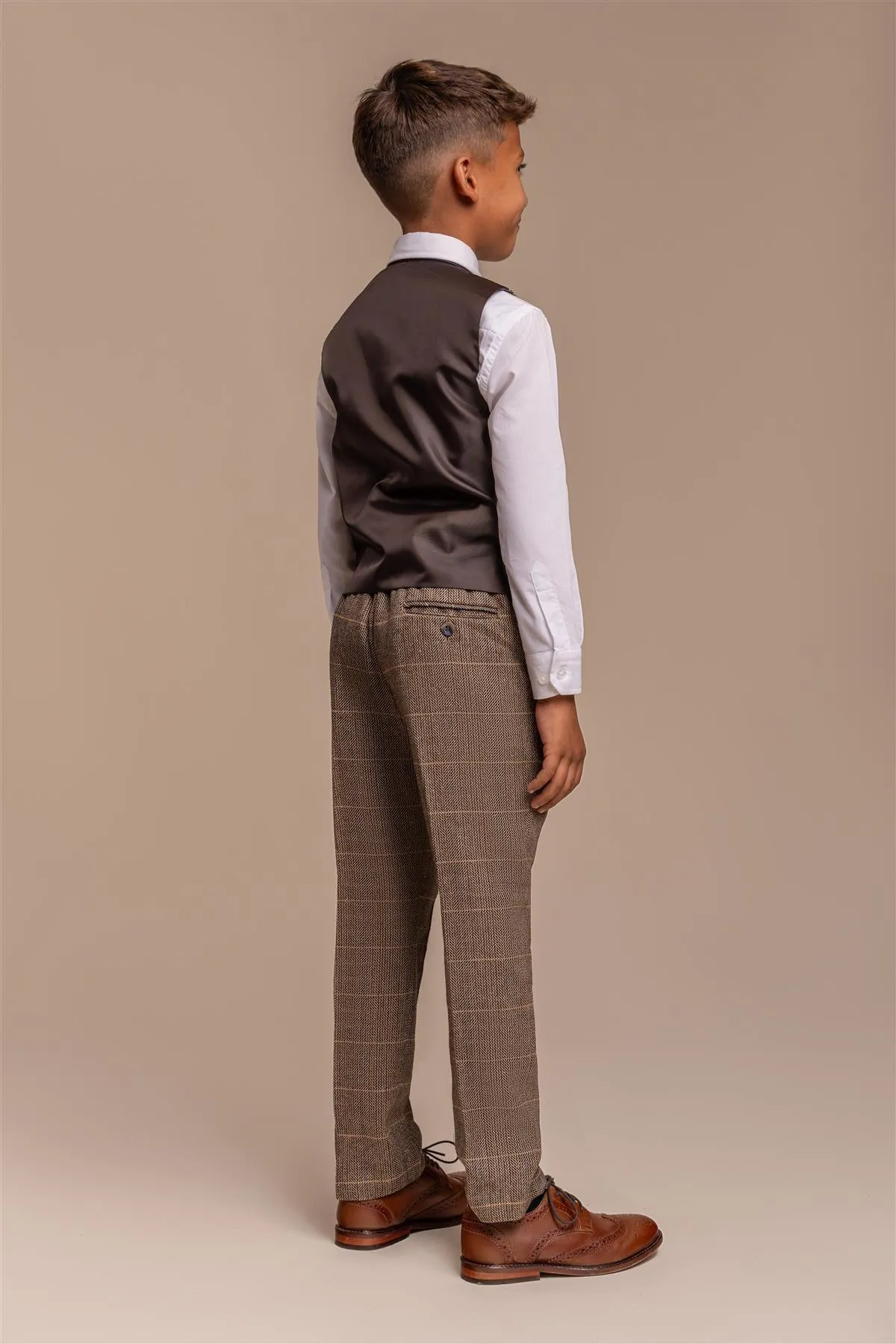 Boys Albert Brown Tweed Check Suit