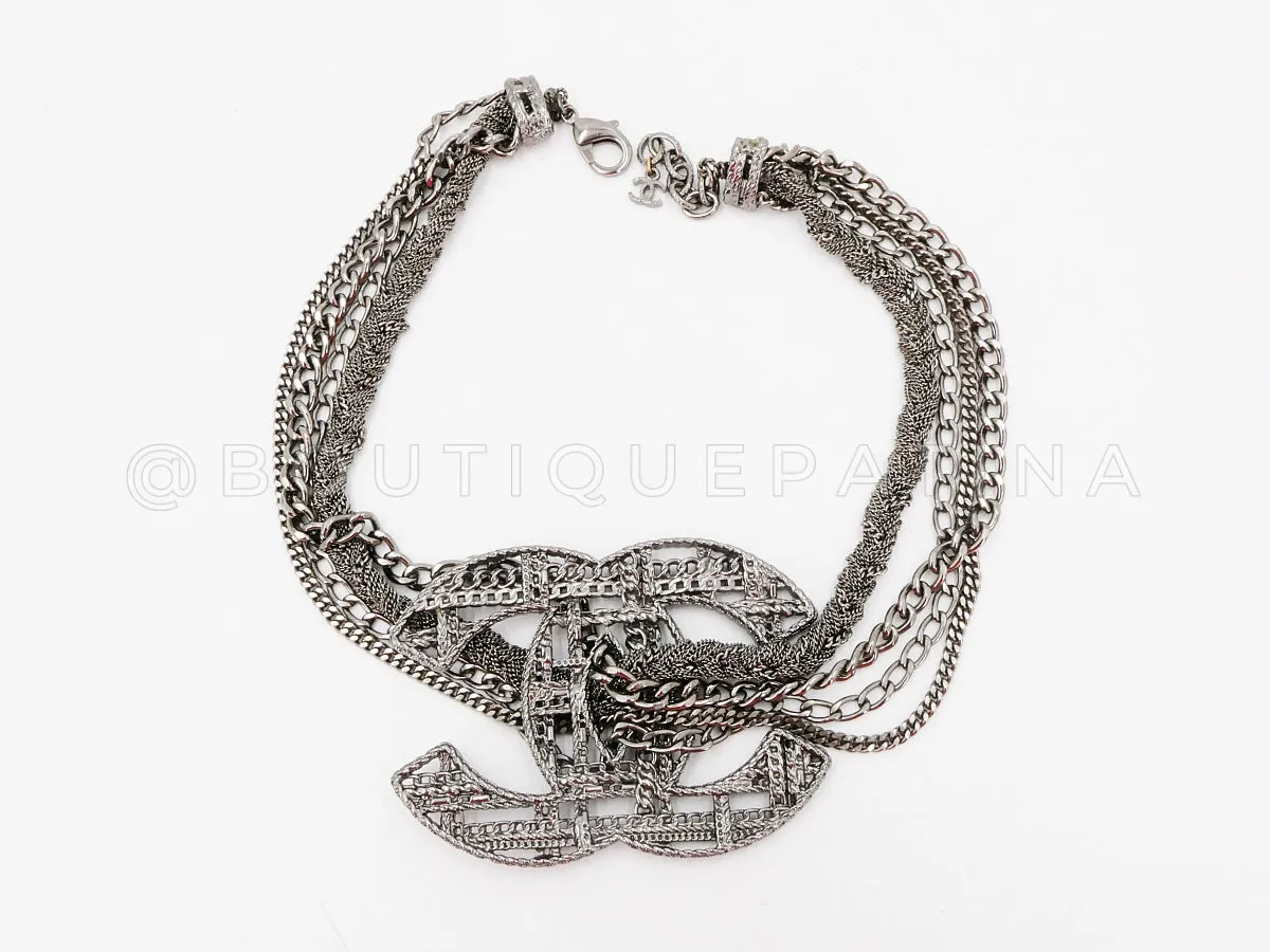 Chanel 13B Oversized "Tweed" Giant CC Multi Chain Choker Ruthenium