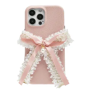 Coquette Girlie | Tweed Bowknot Leather Phone Cases