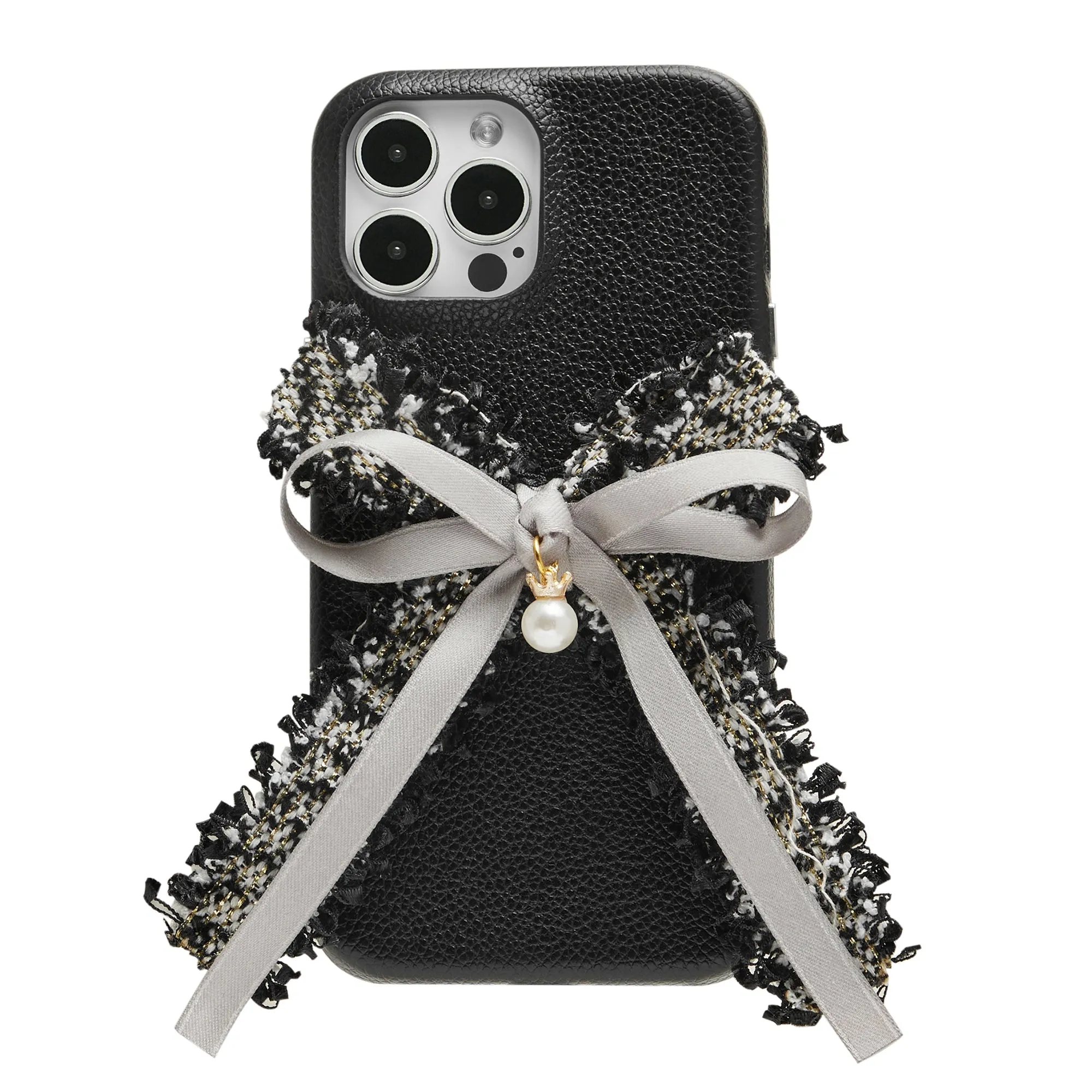 Coquette Girlie | Tweed Bowknot Leather Phone Cases