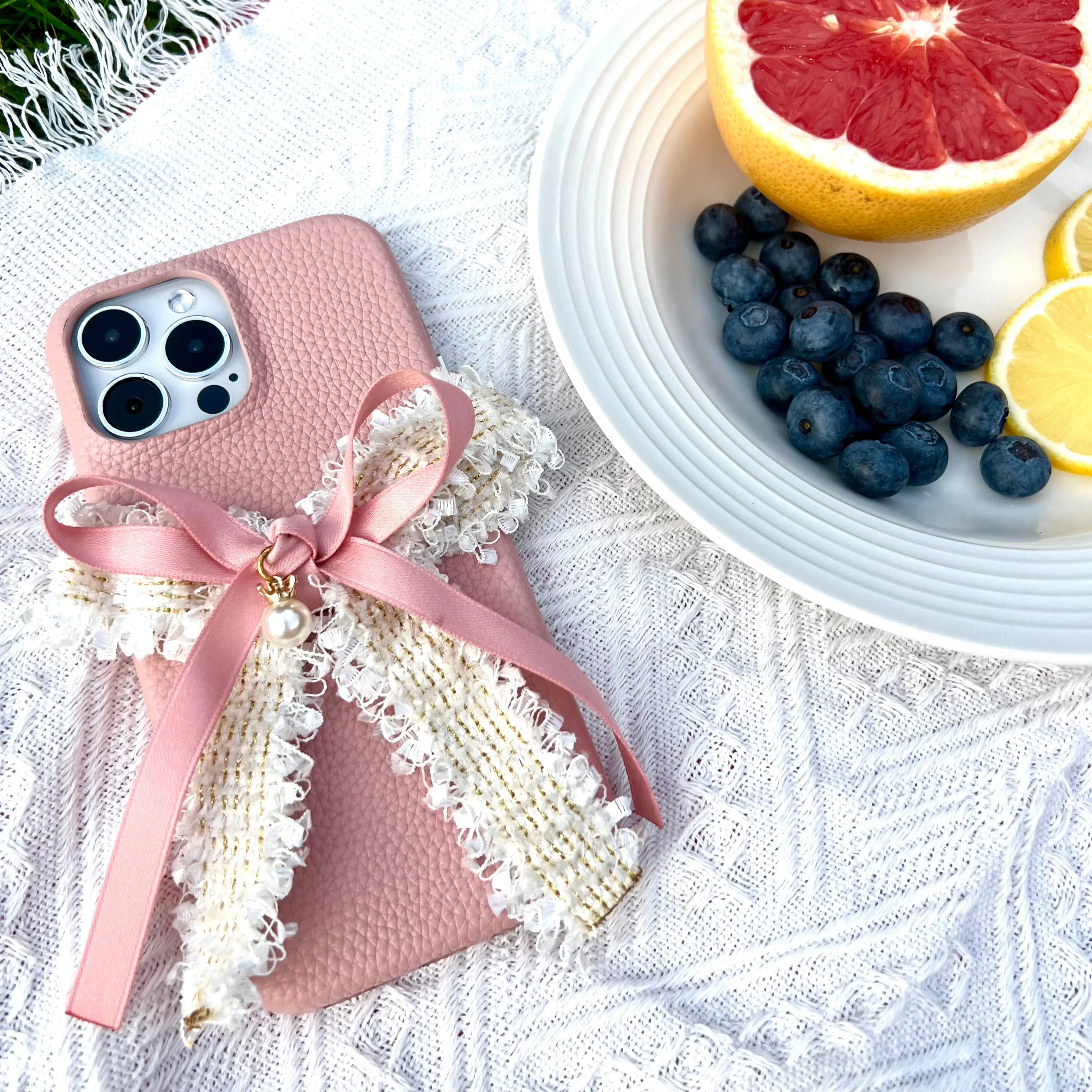 Coquette Girlie | Tweed Bowknot Leather Phone Cases