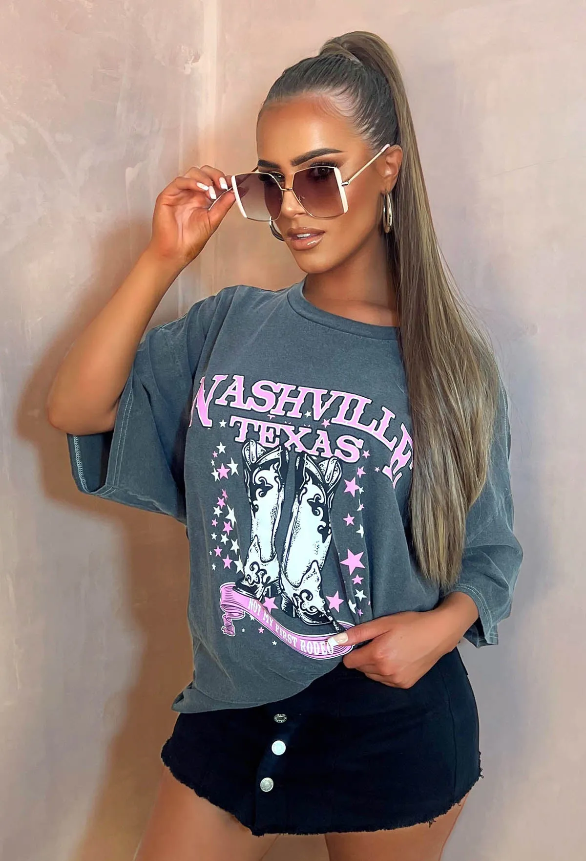 Cowgirl Chic Grey Nashville Texas Oversized T-Shirt