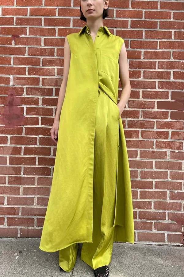 Dade Sleeveless Shirt Dress in Anis Green