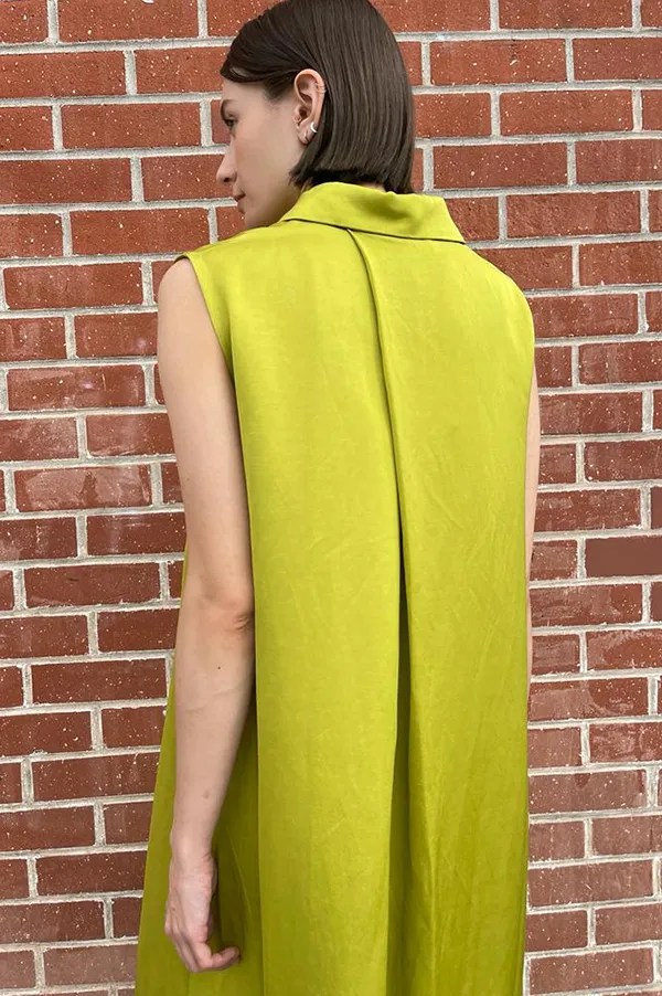 Dade Sleeveless Shirt Dress in Anis Green