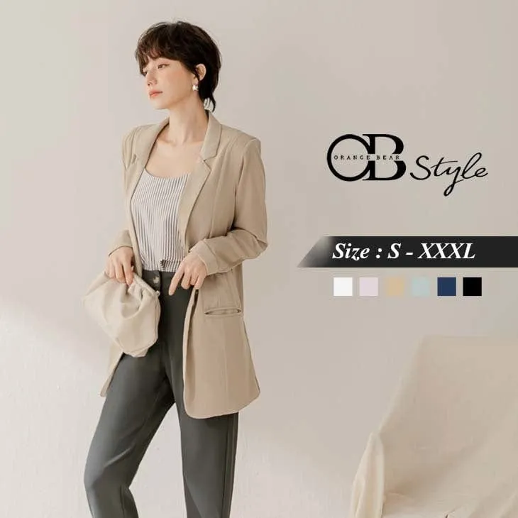 ELASTIC WAIST SLIM LONG SLEEVE LONGLINE SUIT JACKETS