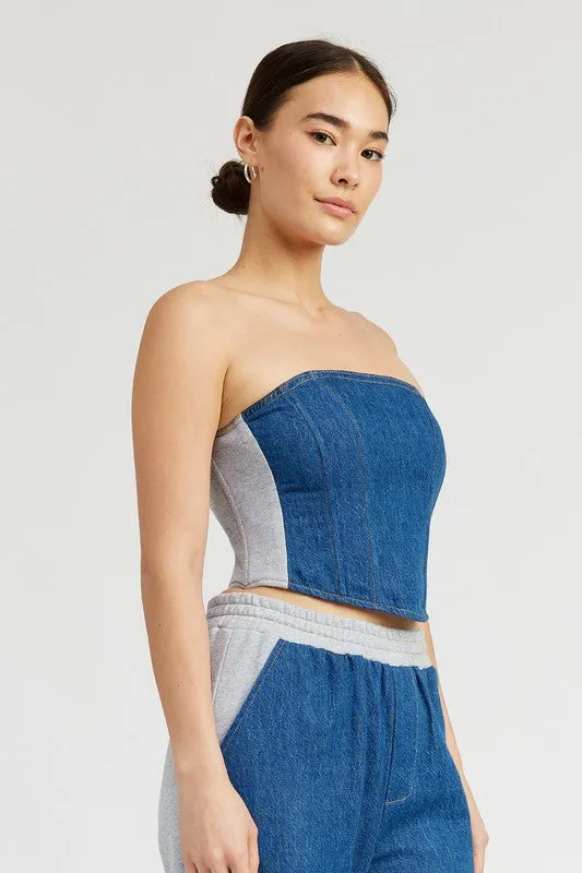 Emory Park MIXED MEDIA BUSTIER TOP