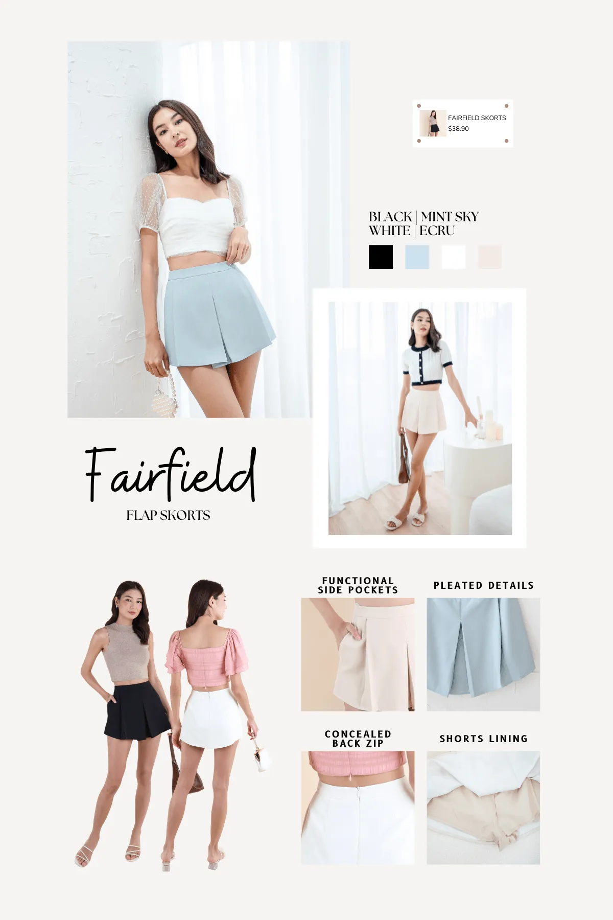 FAIRFIELD FLAP SKORTS IN MINT SKY