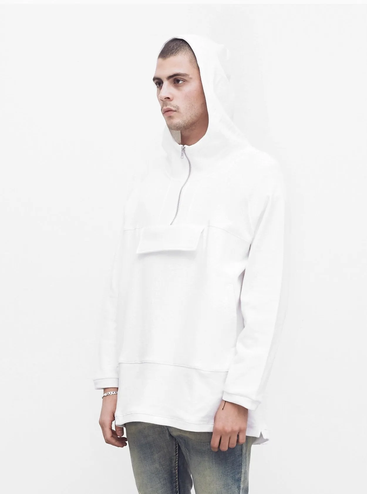 French Terry Anorak Pullover in White