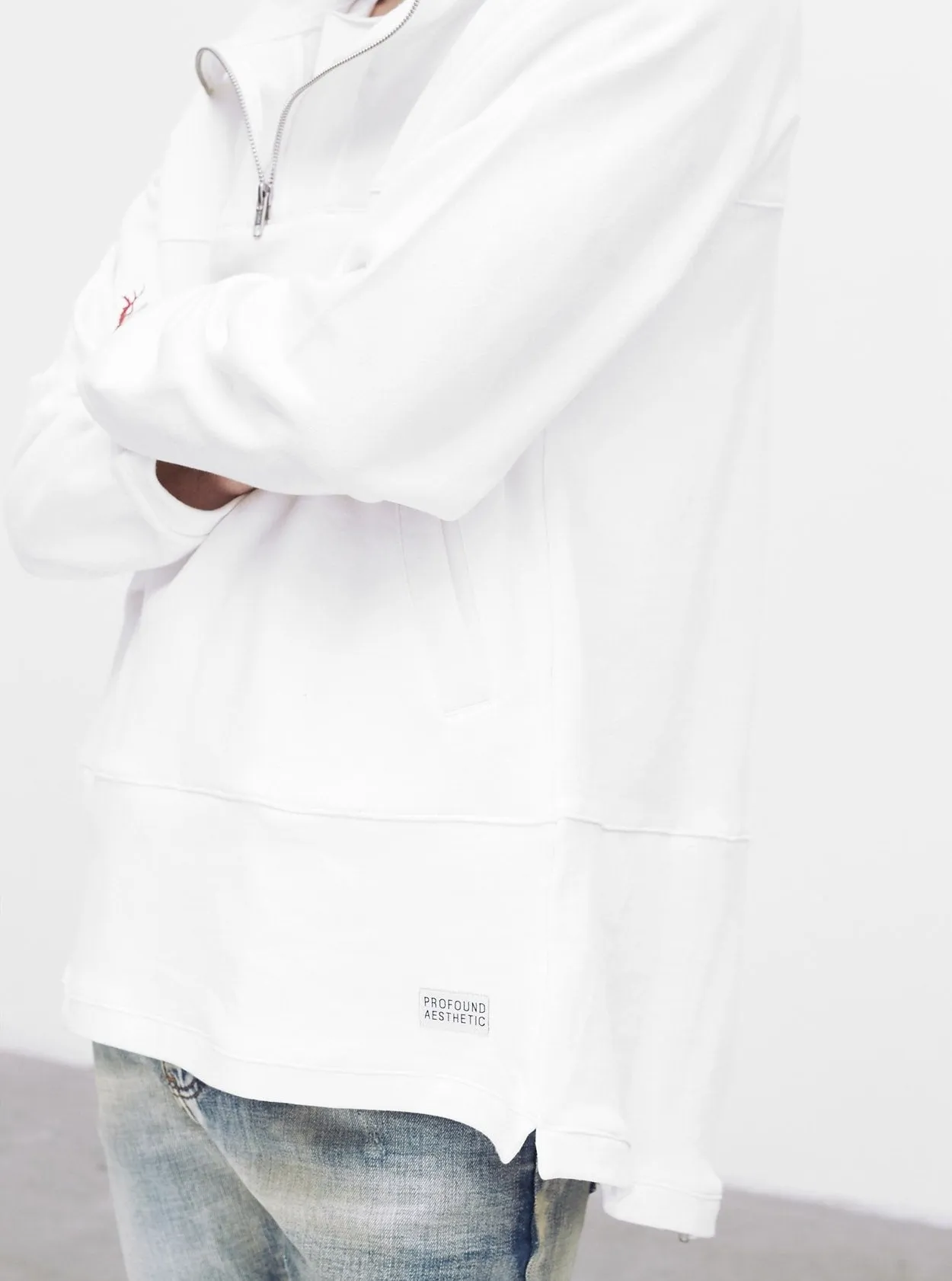 French Terry Anorak Pullover in White