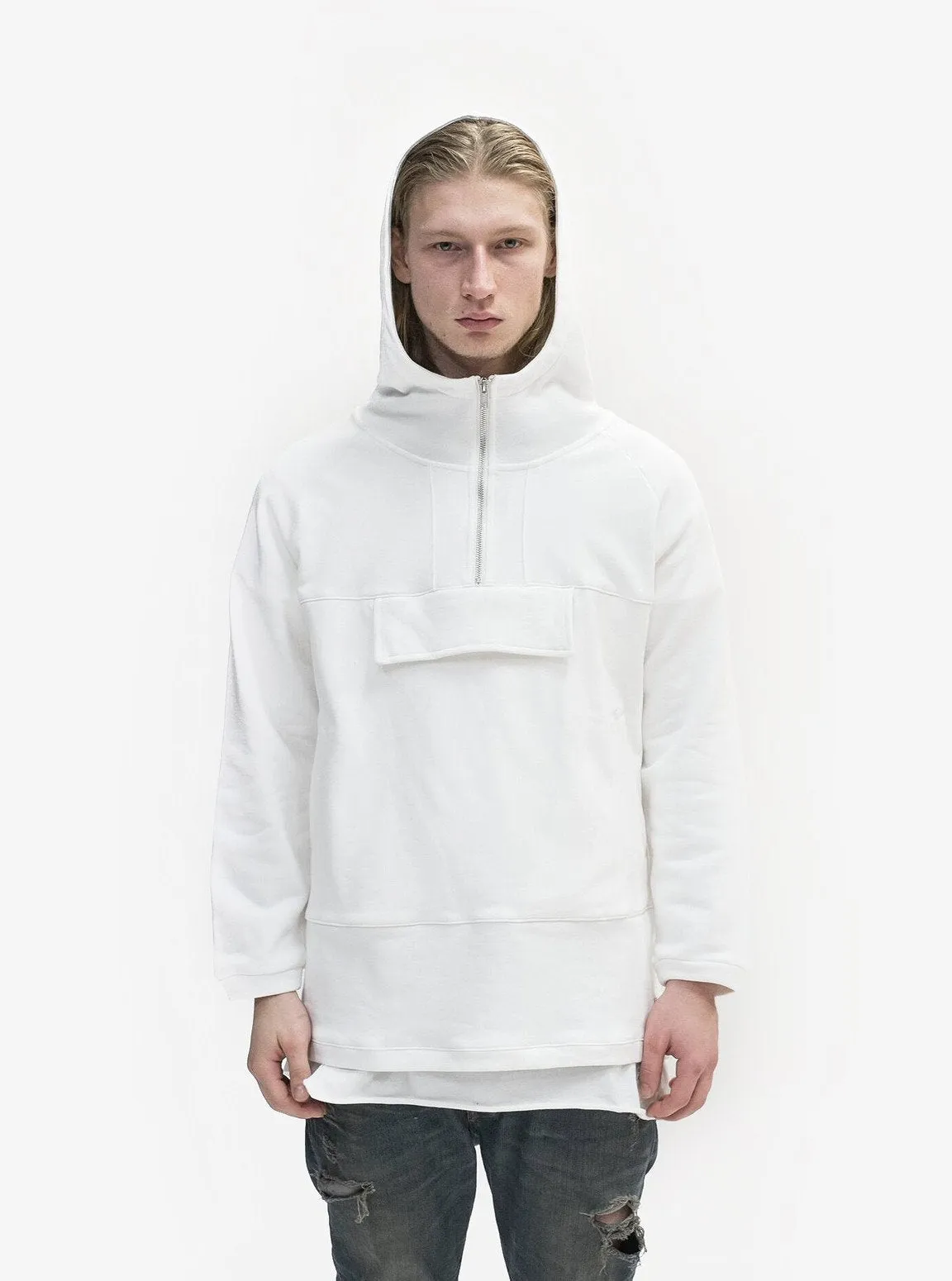 French Terry Anorak Pullover in White