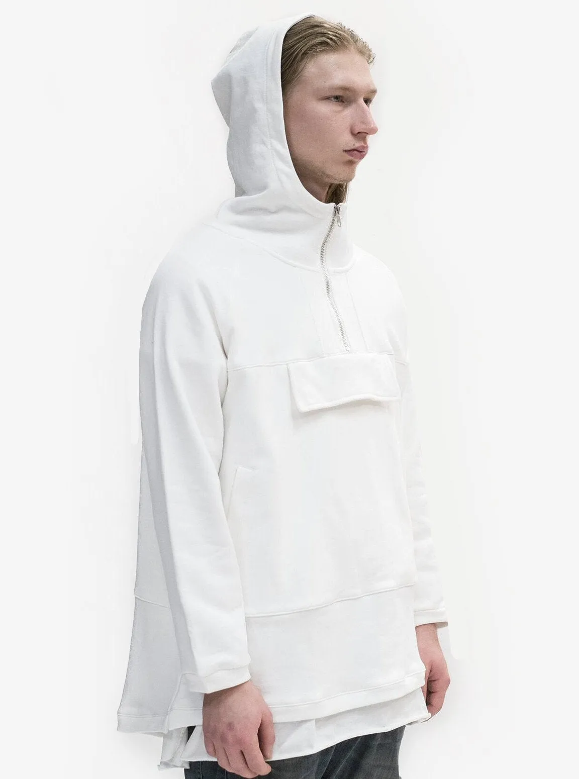 French Terry Anorak Pullover in White