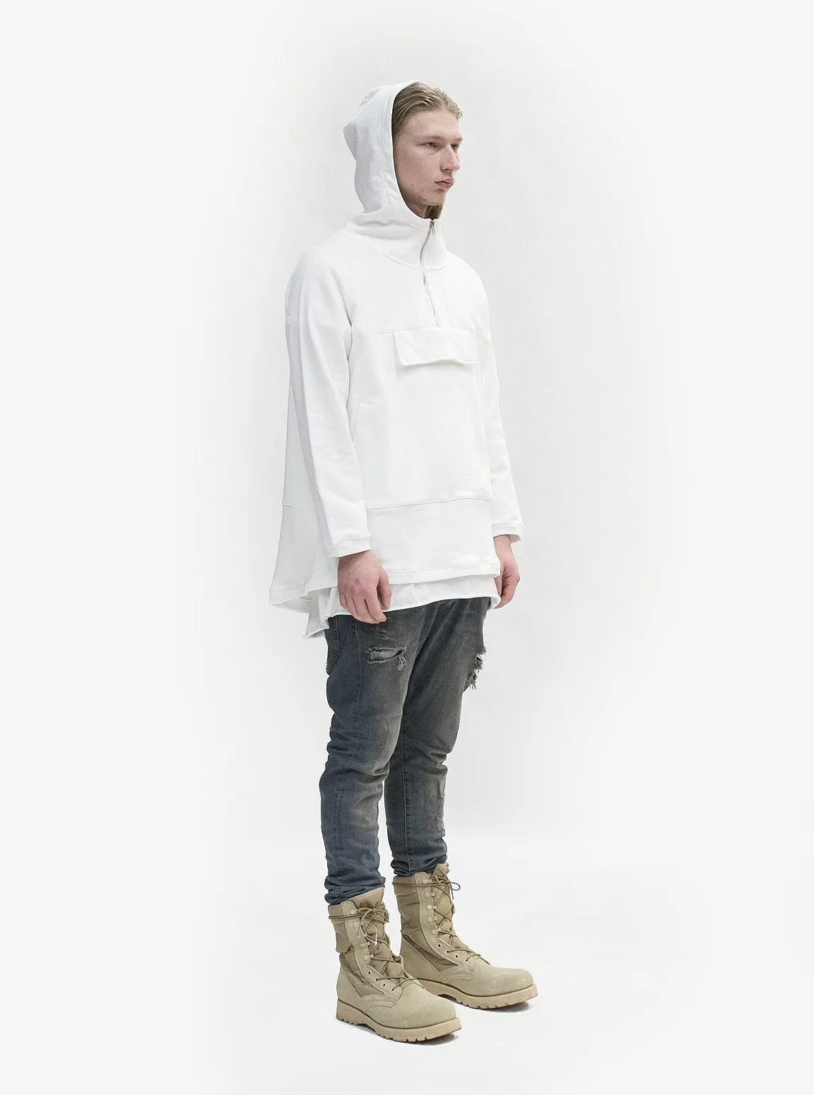 French Terry Anorak Pullover in White