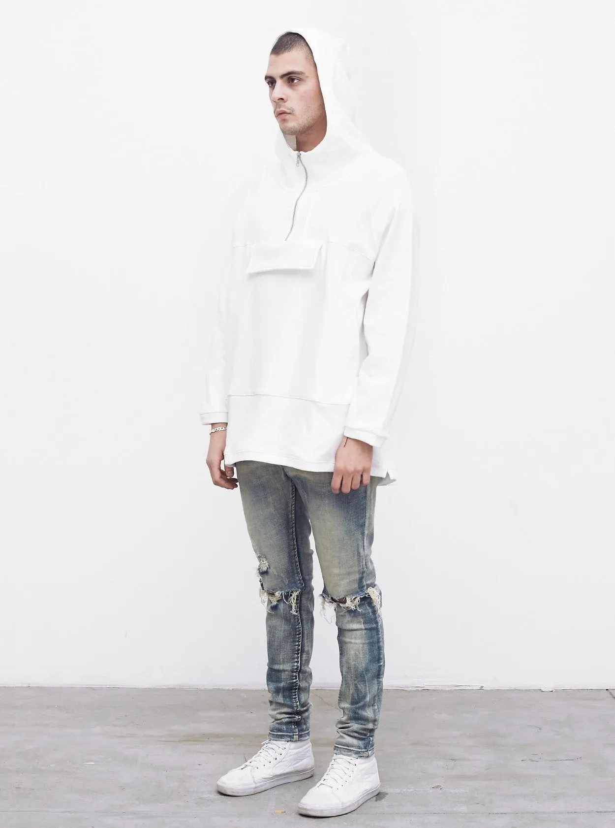 French Terry Anorak Pullover in White