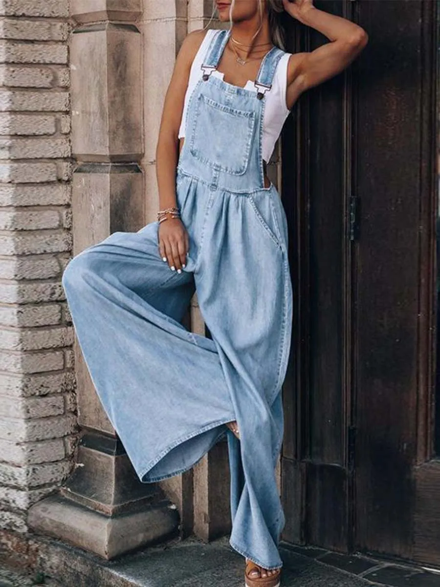 iForgirls Loose Denim Pocket Jumpsuit