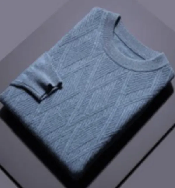 Light Blue Crew Neck 100% Cashmere Cable Knit