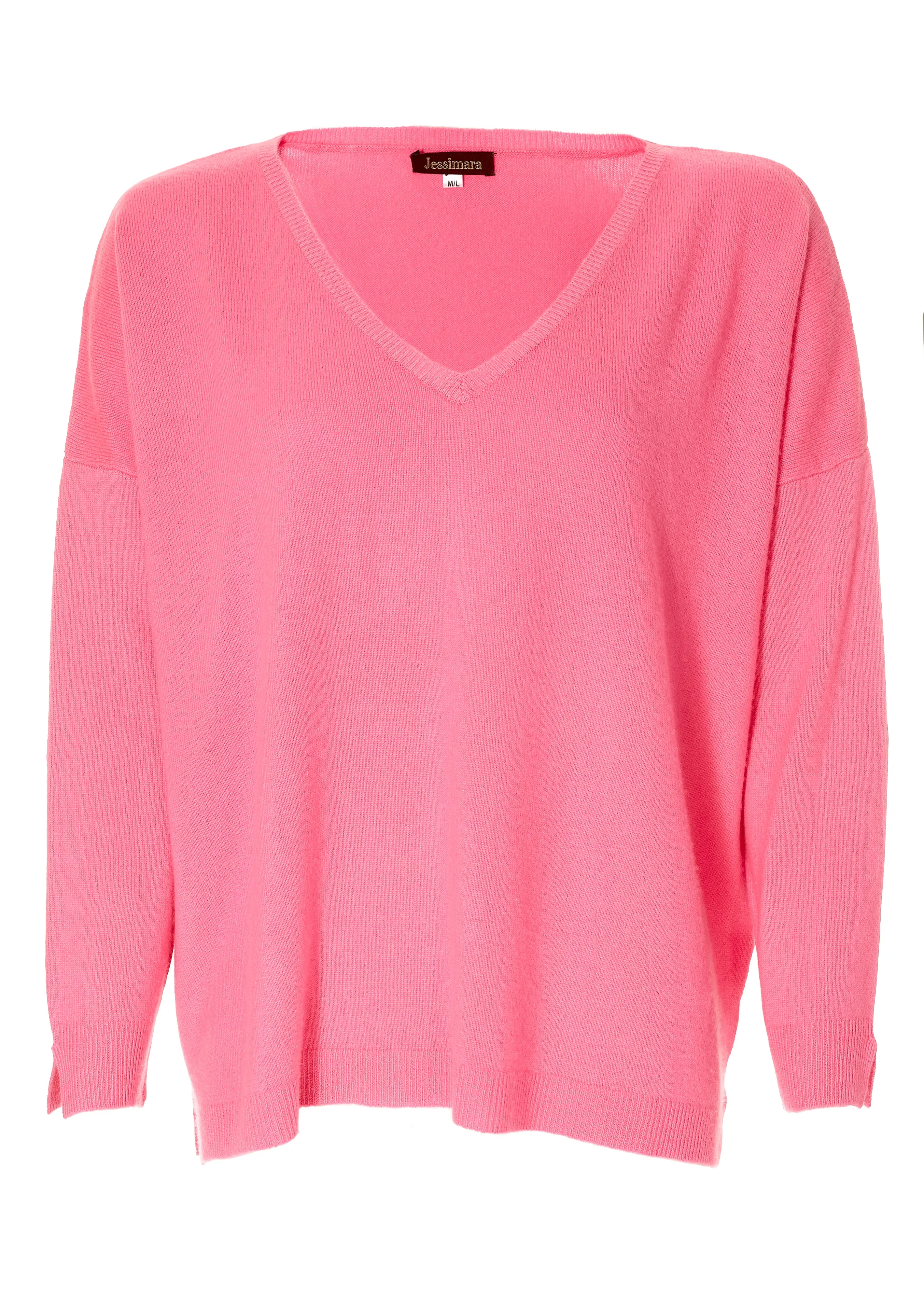 Long Pink "Moon" Cashmere V Neck Sweater