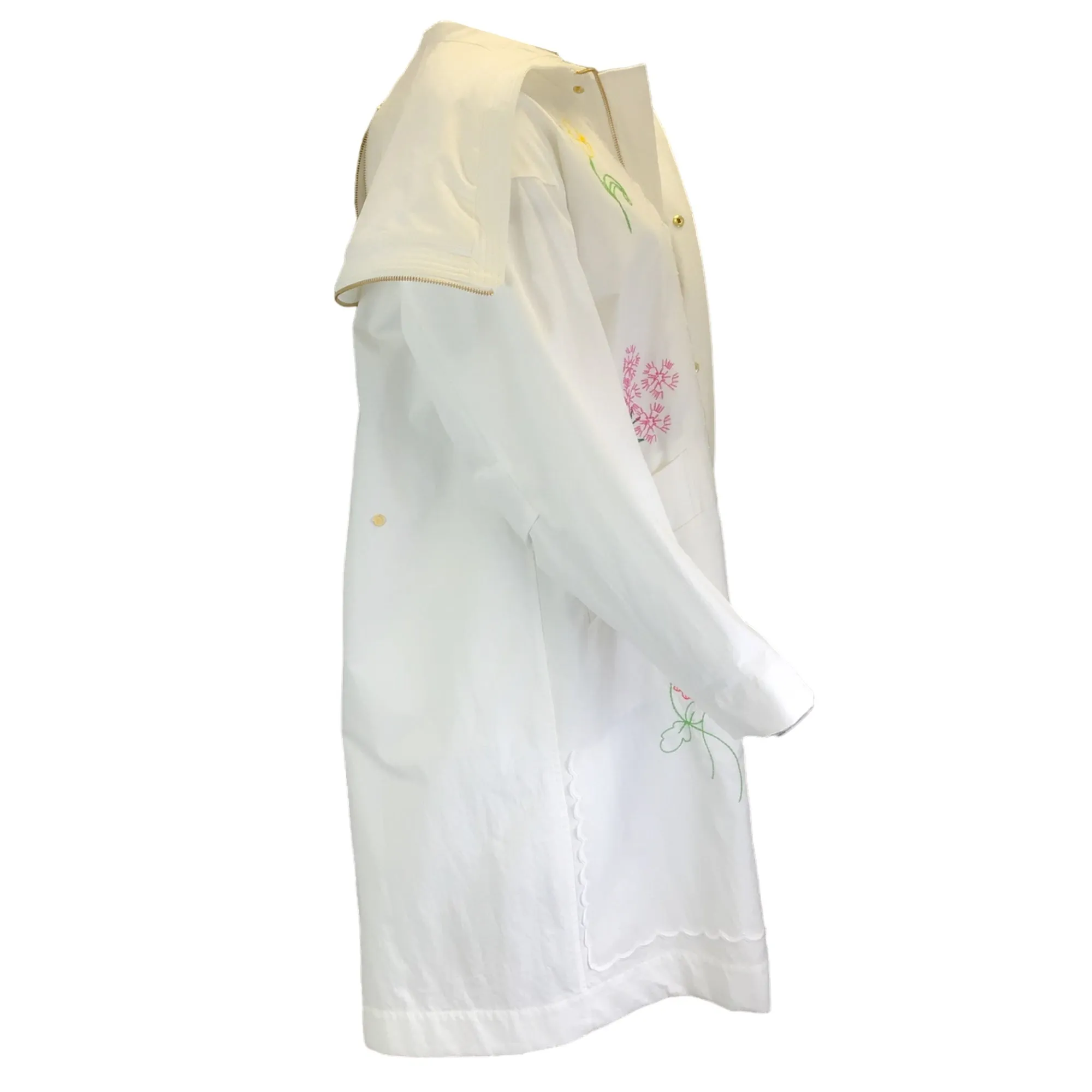 Muveil White Multi Floral Embroidered Cotton Trench Coat