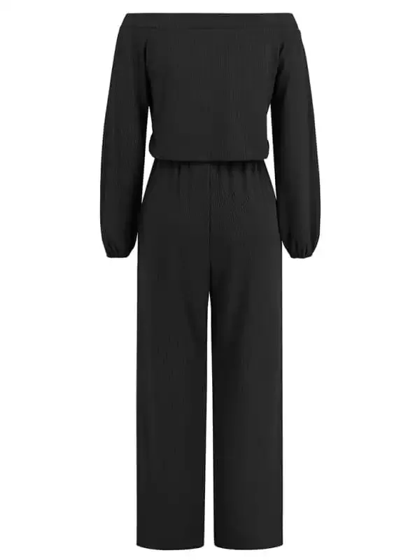 One-shoulder long-sleeved slim-waisted wide-leg jumpsuit