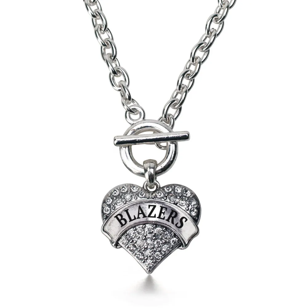 Silver Blazers Pave Heart Charm Toggle Necklace