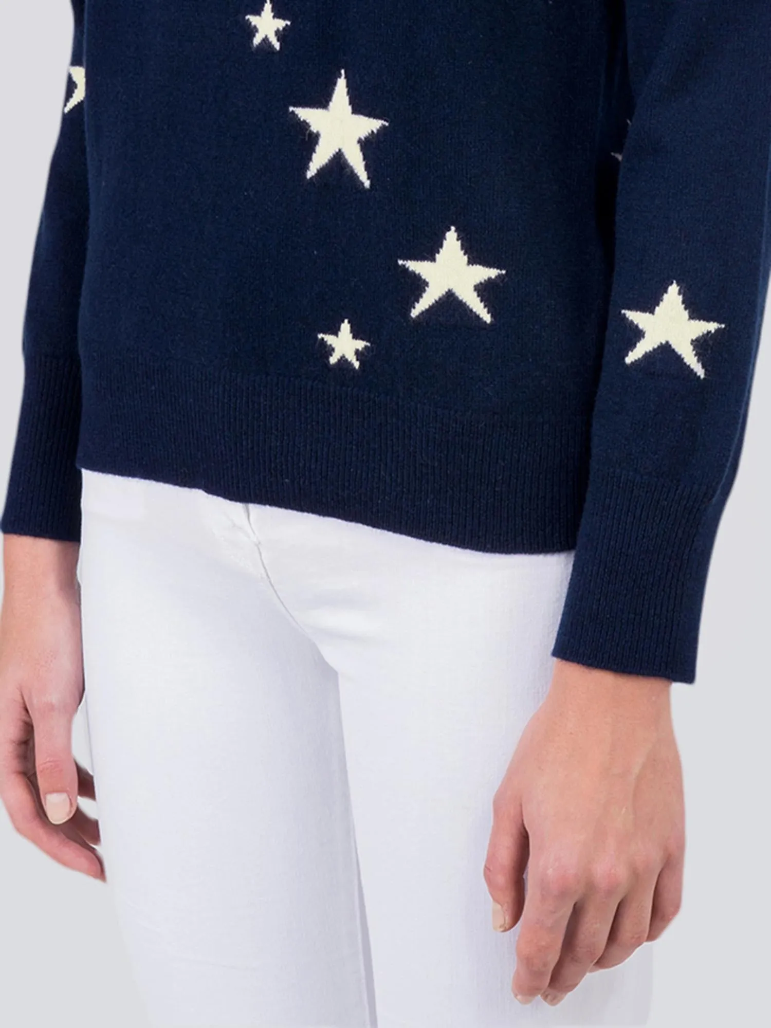 Star Jacquard Crew Neck_Navy/Ivory