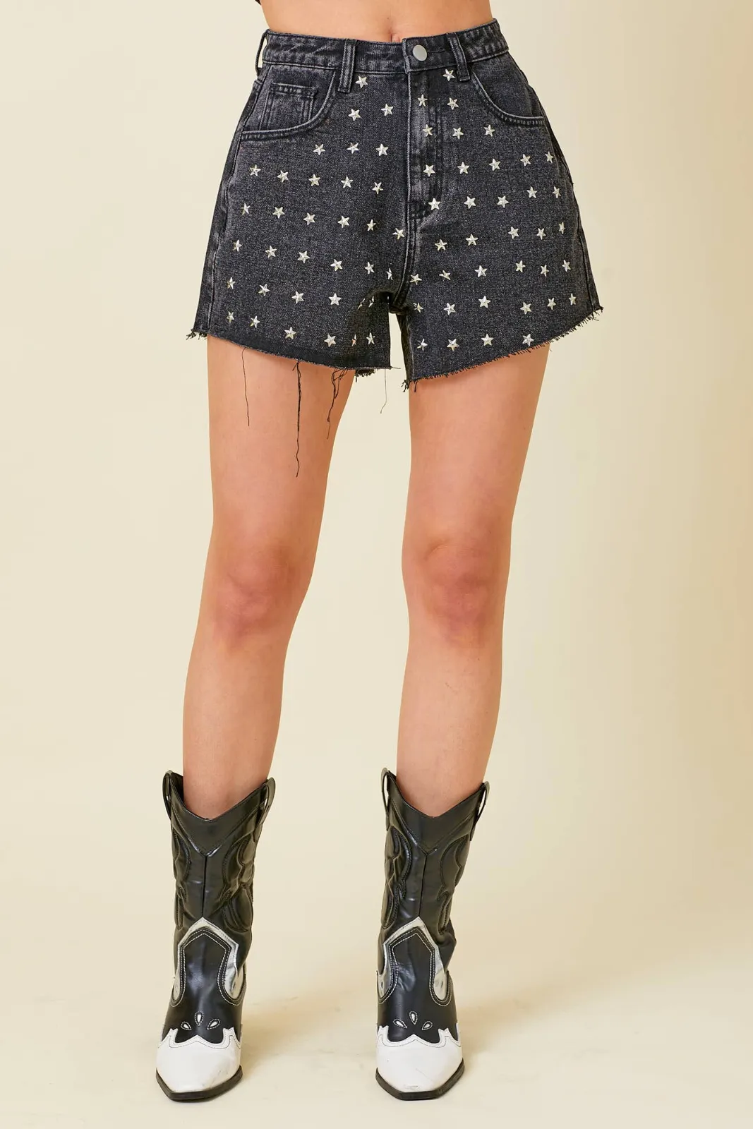 Studded Stars Denim Shorts