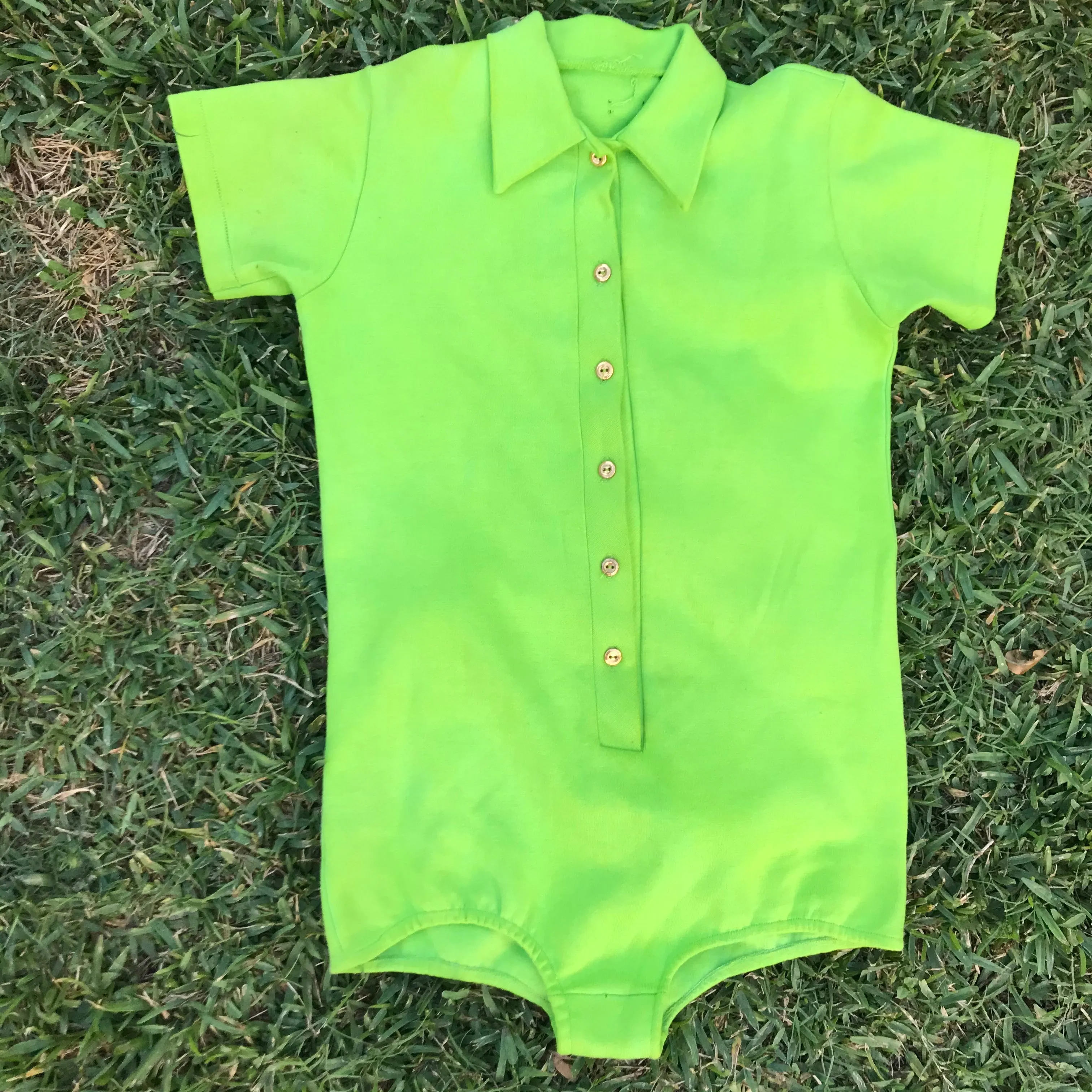 Vintage 1960s 70s | Bright Green Groovy GoGo Mod Romper Mini Playsuit | Size S