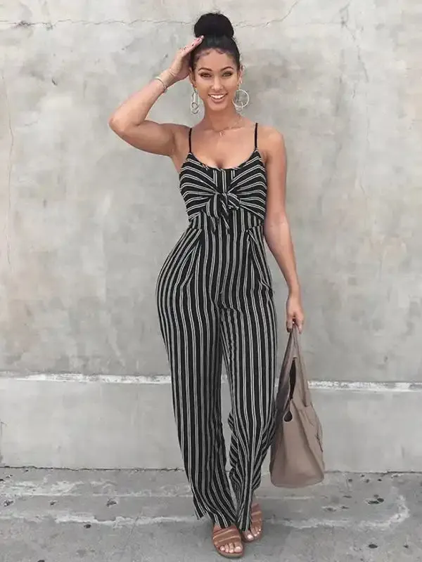 Women’s hot sexy nightclub striped camisole wide leg jumpsuit