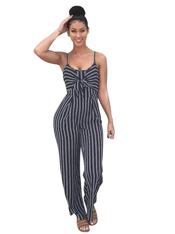 Women’s hot sexy nightclub striped camisole wide leg jumpsuit